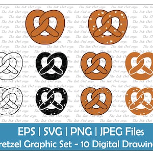 Pretzel Vector Clipart / Outline & Stamp Drawing Illustrations / Cut File / PNG, JPG, SVG, Eps