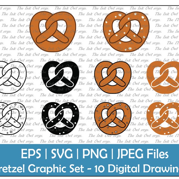 Pretzel Vector Clipart / Ilustraciones de dibujos de contornos y sellos / Archivo de corte / PNG, JPG, SVG, Eps