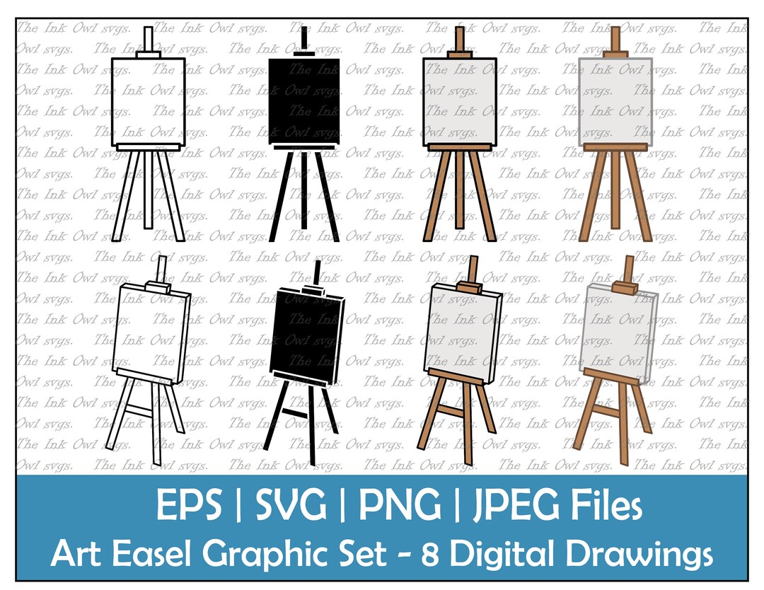 Artist Easel Vector Clipart Set / Outline & Stamp Graphics / Canvas