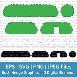 Round Shrub Hedge Svg Vector Clipart / Line Drawing Outline, Stamp Silhouette & Color Graphics / Garden Design Element / Png, Jpg, Svg, Eps