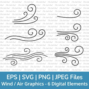 Ensemble de clipart vectoriel Svg de flux d'air de vent / météo / graphique au trait / usage commercial / Png, Svg, Jpg, Eps