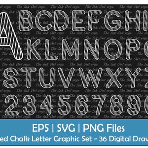 Chalkboard Style Letter Alphabet & Numbers Clipart Set / with Stripe / Outline Wedding Text Graphic / ABC 123 banner / Svg, Png, Eps, Jpg