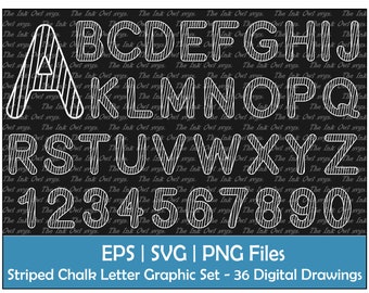 Chalkboard Style Letter Alphabet & Numbers Clipart Set / with Stripe / Outline Wedding Text Graphic / ABC 123 banner / Svg, Png, Eps, Jpg