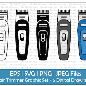 Hair and Beard Trimmer Razor Vector Clipart Set / Outline & Stamp Graphic / Barber Clipper / PNG, JPG, SVG, Eps
