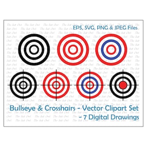 Bullseye und Fadenkreuz Ziel Vektor Clipart Set / Stempel und Farbgrafiken / Kommerzielle Nutzung / PNG, JPG, SVG, Eps