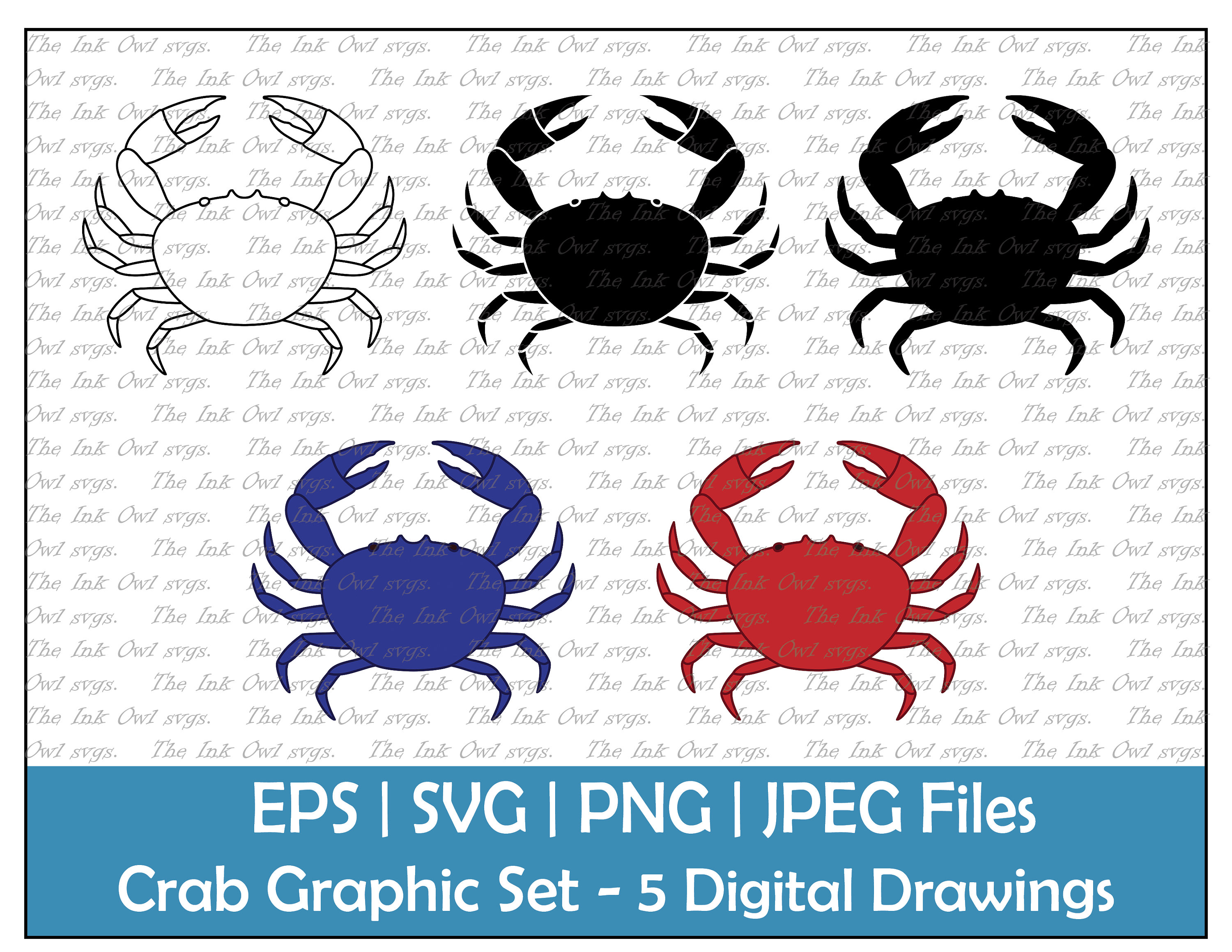 Crab Vector Clipart / Outline & Stamp Drawing Graphic / Red Etsy