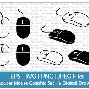 Computer Mouse Vector Clipart Set / Outline & Stamp Graphics / Technology / PNG, JPG, SVG, Eps