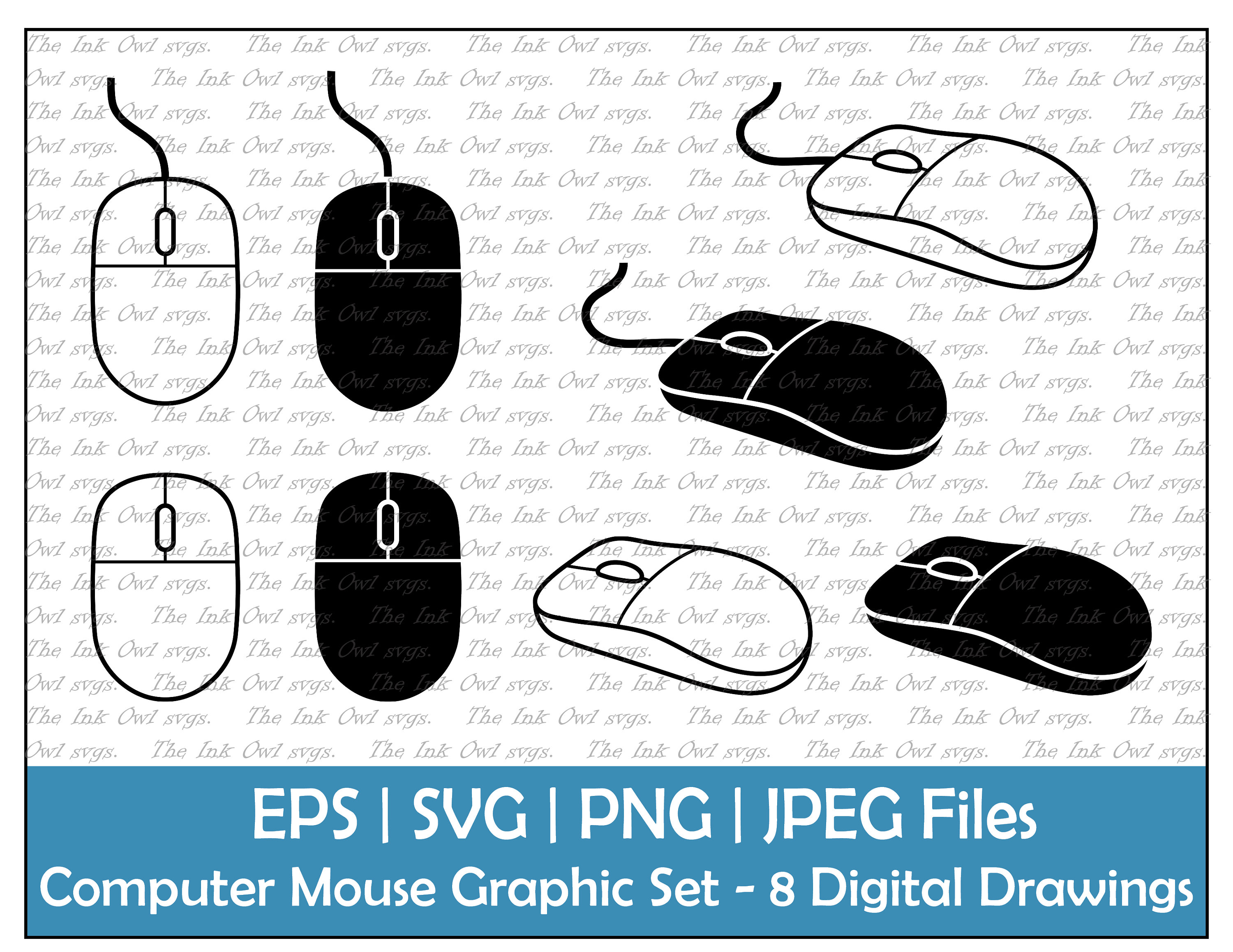 Computer Mouse Vector Clipart Set / Outline & Stamp Graphics / Etsy