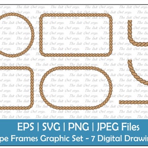 Seilrahmen Clipart Set / Farbgrafik / Dekoratives Element / Kreis, oval, quadratisch, Rechteck, Ecke / PNG, JPG, SVG, Eps