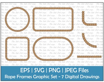 Rope Frame Border Clipart Set / Color Graphics / Decorative Element / Circle, Oval, Square, Rectangle, Corner / PNG, JPG, SVG, Eps