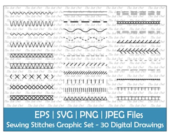 Sewing Stitches Seamless Clipart / Decorative Border Segment Graphic / Embroidery / Straight, Zig zag, Overlock, Hem / Png, Svg, Eps, Jpg