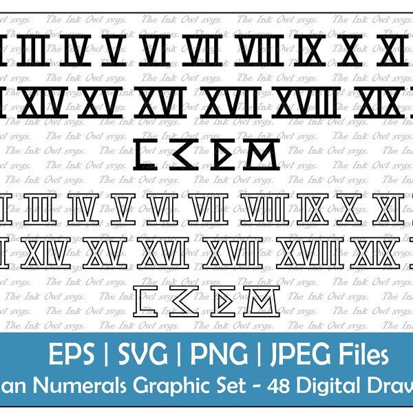 Roman Numerals or Numbers 1 to 20 Vector Clipart / Outline & Stamp Text Font Graphics / 123 Logos banners / Underlined / PNG, JPG, svg, Eps