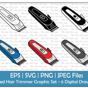 Angled Hair and Beard Trimmer Razor Vector Clipart Set / Outline & Stamp Graphic / Barber Clipper / PNG, JPG, SVG, Eps