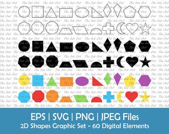 Imágenes prediseñadas vectoriales de formas geométricas 2D / Gráficos de contorno, silueta y color / Matemáticas educativas / Círculo, cuadrado, triángulo / Png, Svg, Jpg, Eps