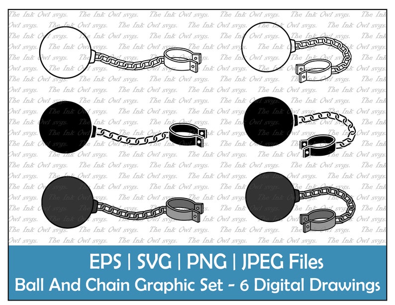 Ball and Chain Vector Clipart Set / Outline &amp; Stamp Drawing | Etsy