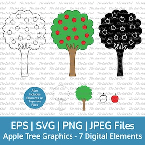 Clipart vectoriels pommier / contours et illustrations de dessin de timbres silhouette / nourriture / PNG, JPG, SVG, Eps