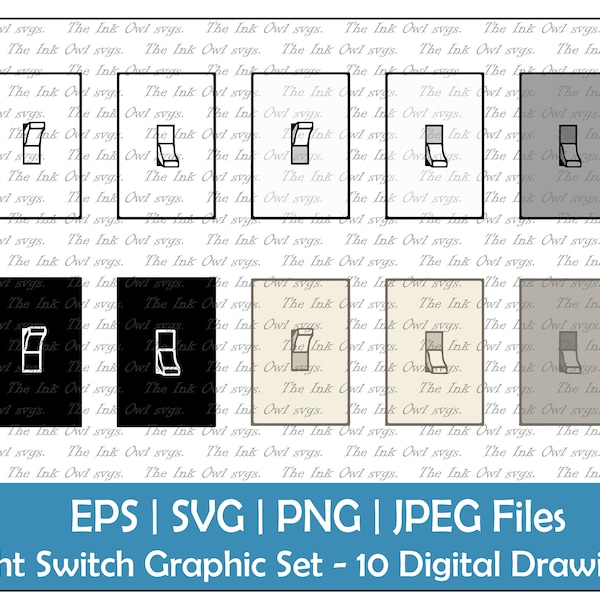 Light Switch Vector Clipart Set / Outline, Silhouette Stamp & Color Illustrations / On, Off / Sublimation / Png, Jpg, Svg, Eps