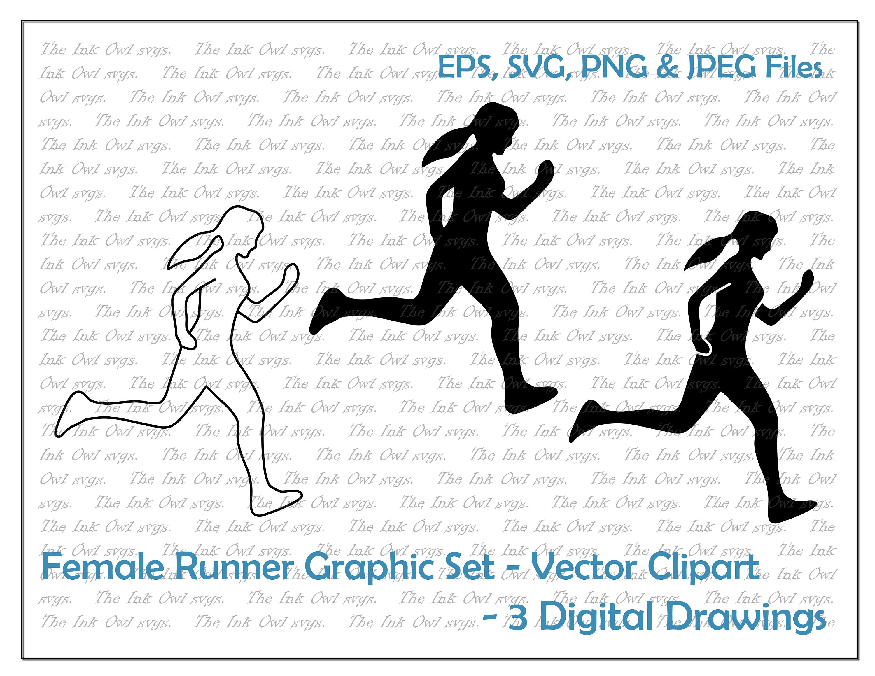 Female Runner Vector Clipart Set / Outline &amp; Colored Graphic / - Etsy