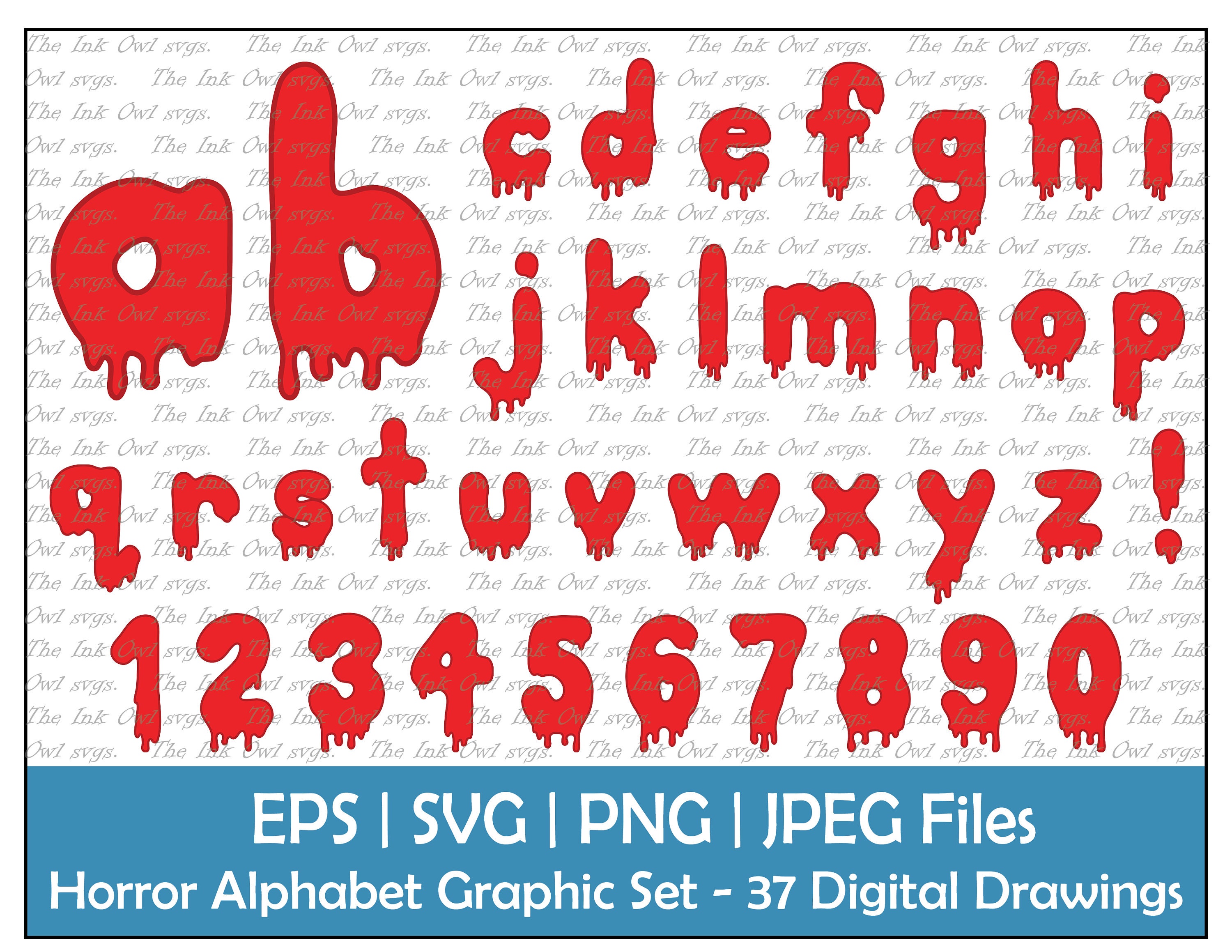 Red Blood Drip Lowercase Letter Alphabet and Numbers Vector