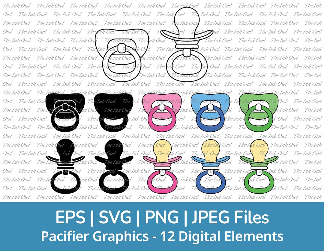 Pink Pacifiersvg Baby Pacifier Svg Clipart / Blue, Pink, Green Color, Outline & Stamp ...