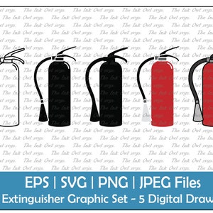 Clipart vettoriale estintore / contorno, timbro sagoma e illustrazioni di disegno a colori / sicurezza antincendio / PNG, JPG, SVG, Eps