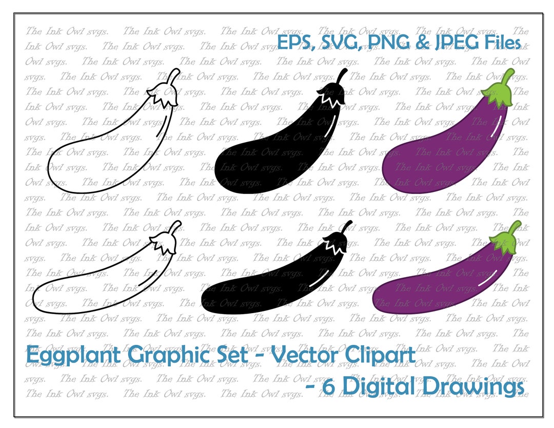 Eggplant Vector Clipart / Outline & Stamp Drawing Illustrations / Food