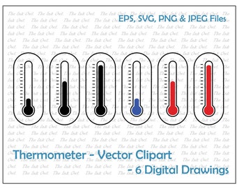 Thermometer Hot and Cold Vector Clipart Set / Outline Drawing Illustrations / PNG, JPG, SVG, Eps