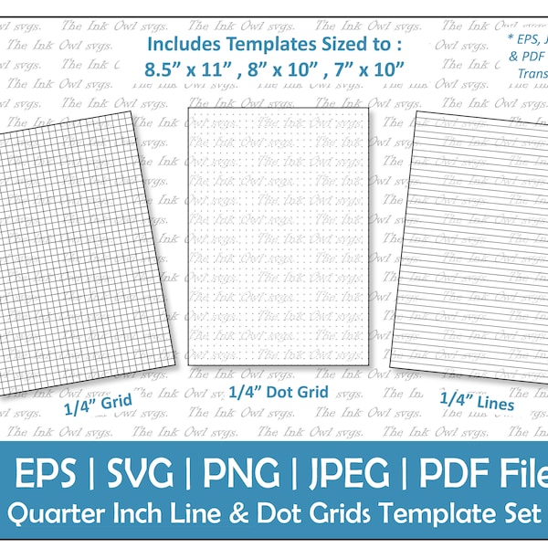 1/4 Zoll Paper Grid Template Clipart / Linien, Punkte & Quadratische Gitter grafik / Skaliert 8,5 x 11, 8 x 10, 7 x 10 / Blanko / PNG, JPG, SVG, Eps, pdf