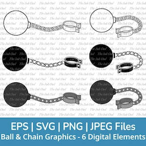 Zestaw clipartów wektorowych Ball and Chain / Kontur i sylwetka znaczka Rysunek graficzny / Png, Svg, Eps, Jpg