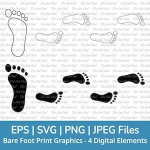Bare Foot Print and Walking Tracks Svg Clipart Set / Outline & Stamp Silhouette Graphic Illustrations / Simple Steps / Png, Jpg, Svg, Eps