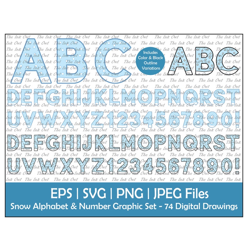 Snow Block Letters Winter Snow Letter Alphabet and Numbers Clipart / Blue Color Text ...