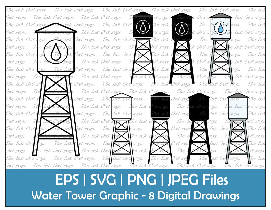 Water Tower Vector Clipart Set / Outline &amp; Stamp Drawing | Etsy