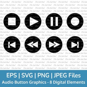 Audio Music Button Symbols Vector Clipart Set / Play, Stop, Record, Pause, Forward, Rewind / Svg, Png, Jpg, Eps
