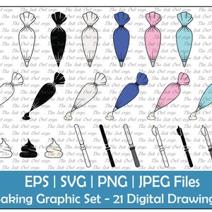 Frosting or Piping Bag Baking Vector Clipart / Outline, Silhouette & Color Digital Graphic/ Icing Palette Spatula Icon / PNG, JPG, SVG, Eps