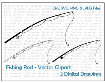 Fishing Rod Pole Vector Clipart / Outline & Stamp Graphic / Commercial Use  / PNG, JPG, SVG, Eps -  Israel