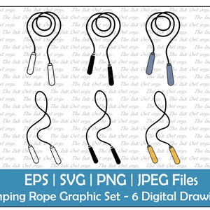 Jump Rope Vector Clipart Set / Outline, Stamp and Color Graphic / Exercise / PNG, JPG, SVG, Eps