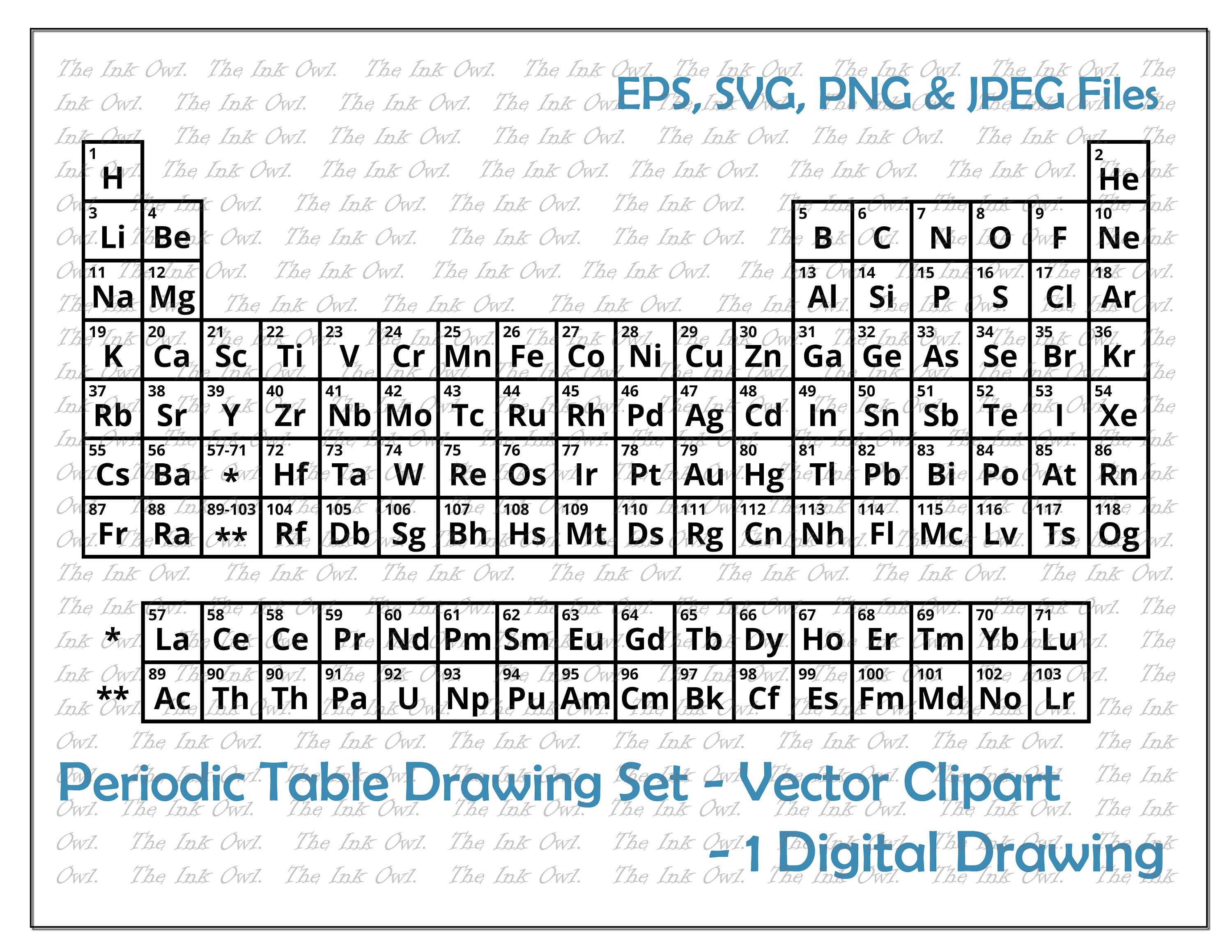 periodic table elements vector clipart set outline etsy