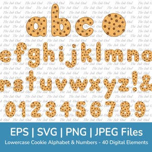 Chocolate Chip Cookie Kleinbuchstaben Buchstaben und Zahlen Clipart / Farbzeichnung Illustrationen / Grafische Schrift / geschnitten Datei / svg, Png, Eps, Jpg