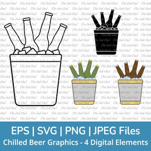 Chilled Beer Bucket Svg Vector Clipart Set / Outline, Stamp Silhouette & Color Illustration Graphic / Drinks / Png, Jpg, Svg, Eps