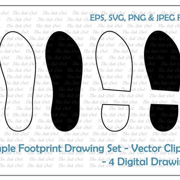 Shoe Foot Print Vector Clipart Set / Outline & Stamp Graphic / Simple Steps / PNG, JPG, SVG, Eps