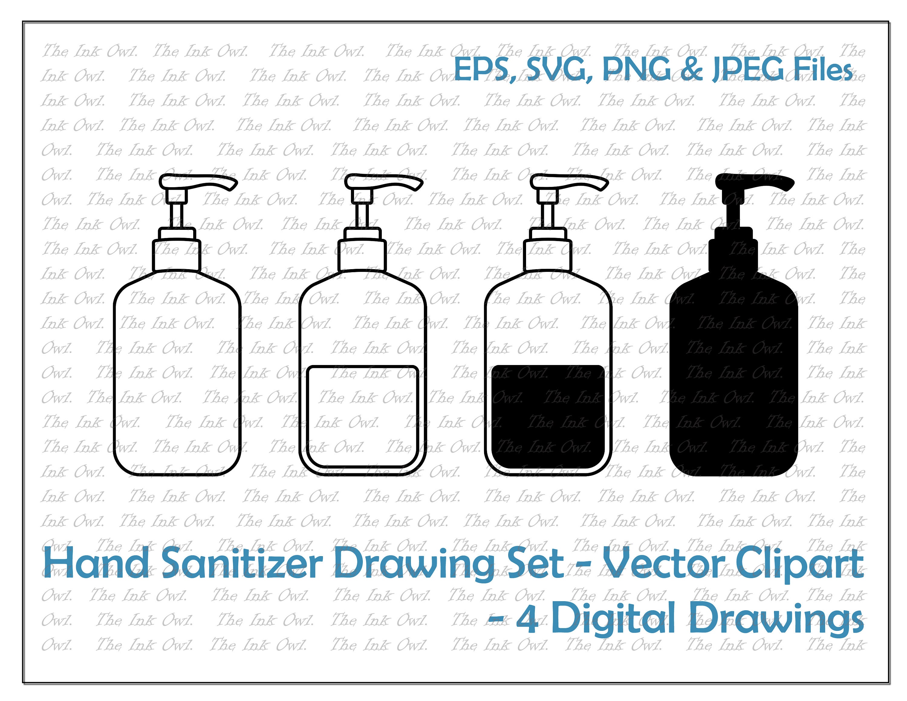 Hand Sanitizer Bottle Vector Clipart Set Soap Digital Drawing Outline Stamp Png Jpg Svg Eps
