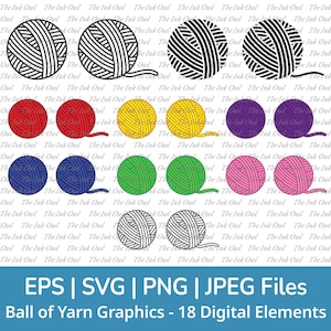 Wollknäuel SVG - Vektor-Clipart-Set / Umriss, Silhouette & mehrfarbige Zeichnung / Kommerzielle Nutzung / Wolle / Png, Jpg, svg, eps