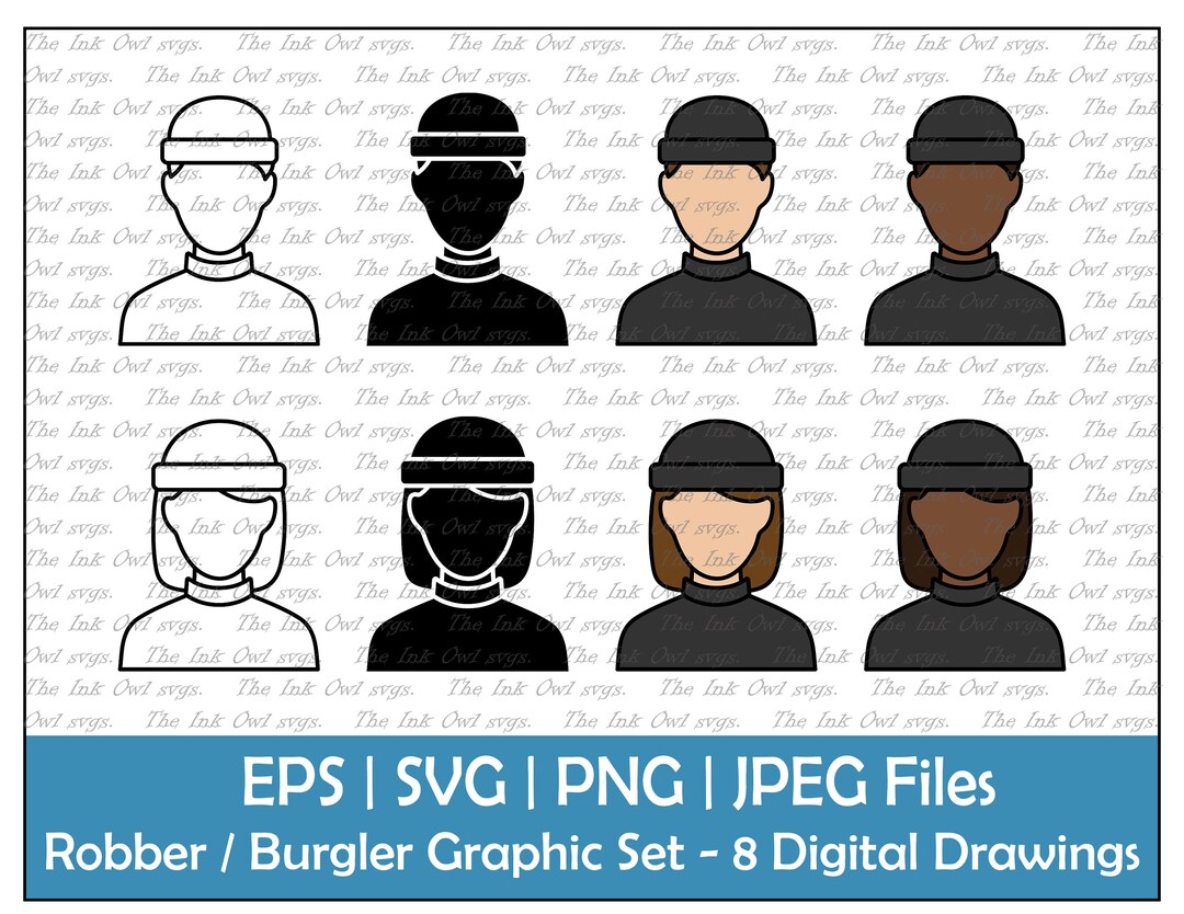 Robber Burglar Icon Vector Clipart Set / Outline & Stamp Graphic ...