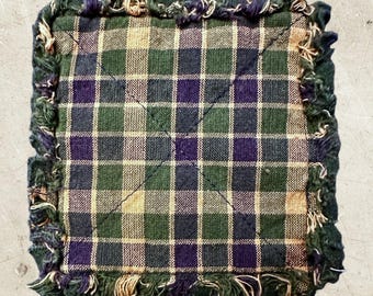RAG QUILT SCENTED Coasters St/4  blue, green and tan plaid