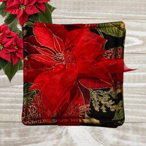 Scented Fabric Coaster set/4   Christmas Poinsettia cloth spiced coasters