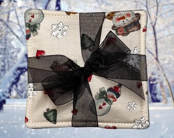 Scented Christmas Snowman Fabric Coaster set/4 Snowflakes