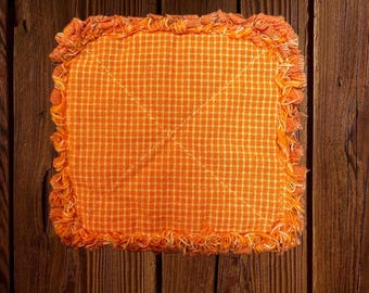 RAG QUILT SCENTED Coasters St/4  orange and tan plaid