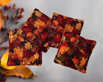 FALL LEAVES Scented coasters  cloth  fabric set/4
