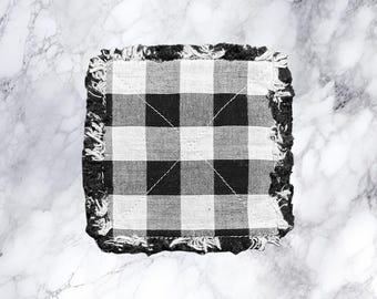 RAG QUILT SCENTED Coasters St/4  black and white buffalo plaid