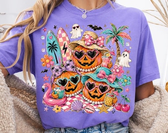 Comfort Colors® sommar Halloween-tröja, söt pumpa-skräck-t-shirt, läskiga sommartröjor